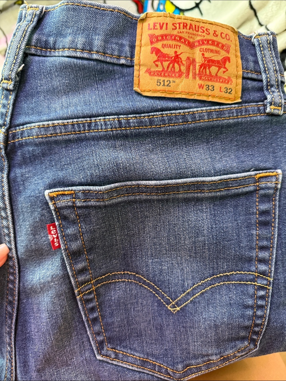 Levi's Slim Straight Jeans - Blue with Tan Patch